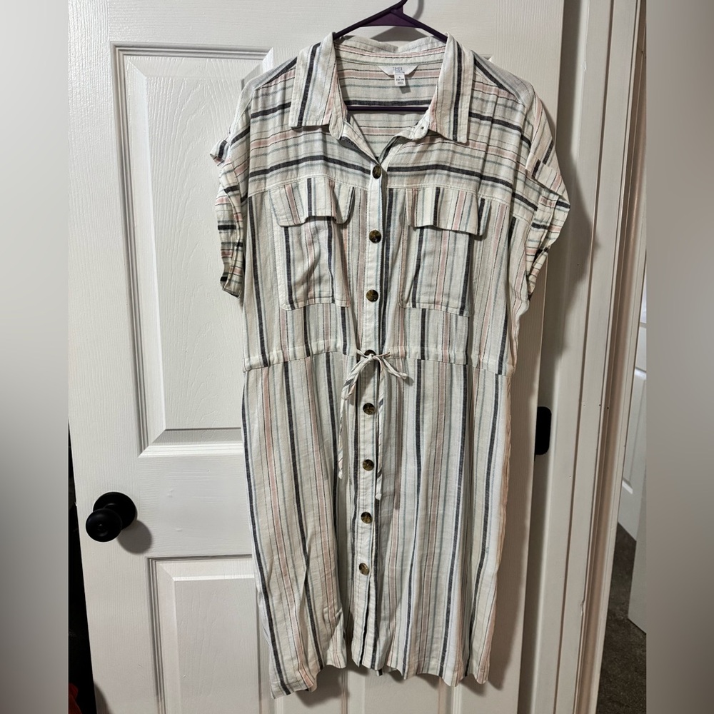Time and Tru Striped Midi Dress with Button Detail